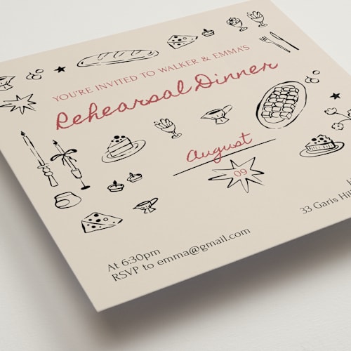 This is a classic rehearsal dinner invitations with standard by Zove Ahhh called let’s feast! printing on signature in standard