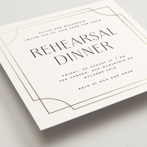 This is a silk rehearsal dinner invitations with foil pressed by Yuliya Evseeva called cube printing on signature in standard