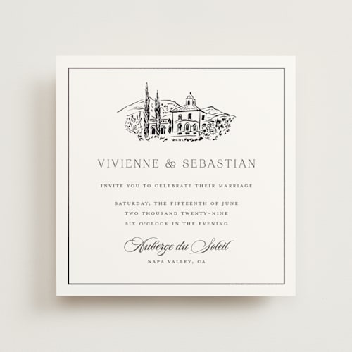 This is a charcoal foil stamped wedding invitations with foil pressed by Lucrecia Caporale called country elegance printing on signature in standard