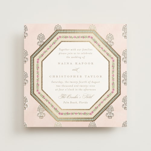 This is a shubh foil stamped wedding invitations with foil pressed by Creo Study called amalgamation printing on signature in standard