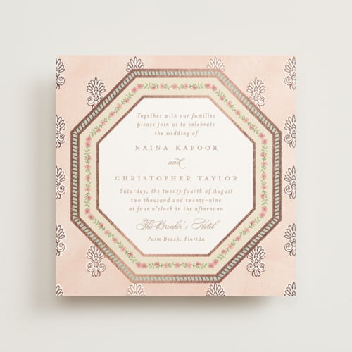 This is a narangi foil stamped wedding invitations with foil pressed by Creo Study called alamgamation printing on signature in standard