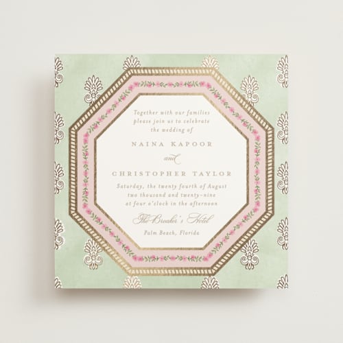 This is a patta foil stamped wedding invitations with foil pressed by Creo Study called alamgamation printing on signature in standard