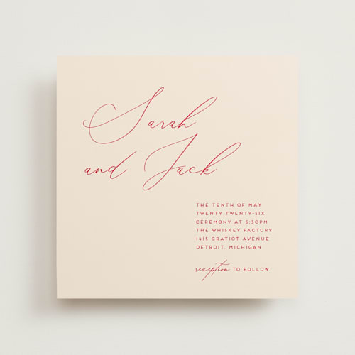 This is a scarlet wedding invitations with standard by Genna Blackburn called the script printing on signature in standard