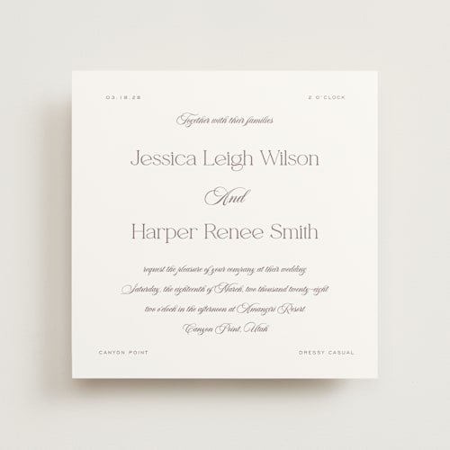 This is a cinnamon slate wedding invitations with standard by Jennifer Postorino called modern romance printing on signature in standard
