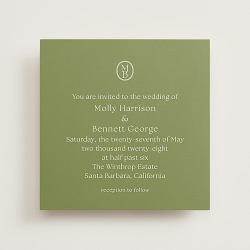 This is a moss wedding invitations with standard by Megan Davis called perriand printing on signature in standard