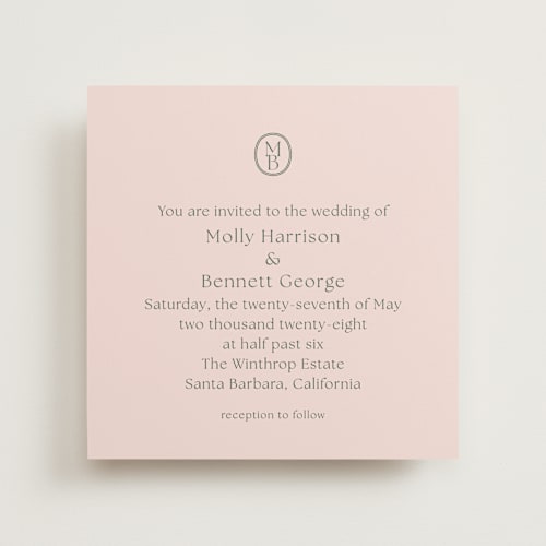This is a blush wedding invitations with standard by Megan Davis called perriand printing on signature in standard