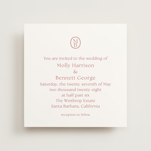 This is a cherry wedding invitations with standard by Megan Davis called perriand printing on signature in standard