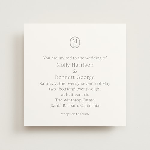 This is a oyster wedding invitations with standard by Megan Davis called perriand printing on signature in standard