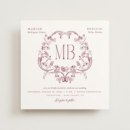 This is a burgundy wedding invitations with standard by Sherley Ferreira called eternal grace printing on signature in standard