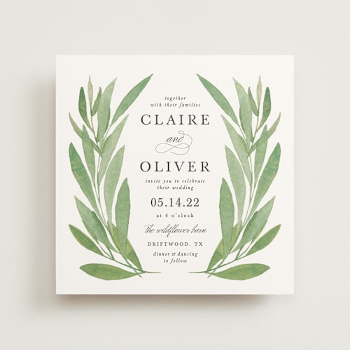 This is a basil wedding invitations with standard by Olivia Raufman called garden square printing on signature in standard