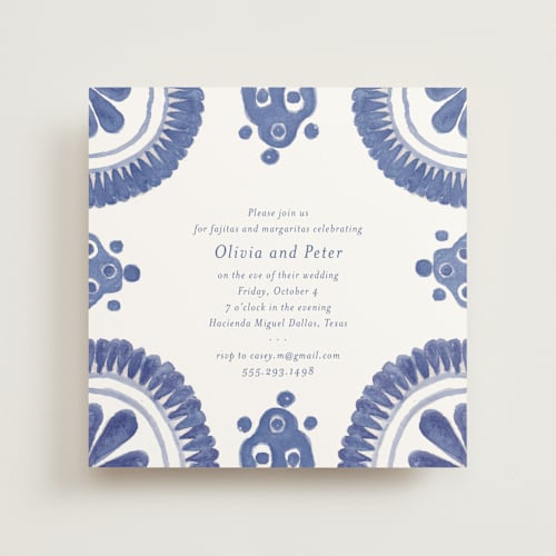 This is a azure rehearsal dinner invitations with standard by Lagniappe Paper called talavera printing on signature in standard
