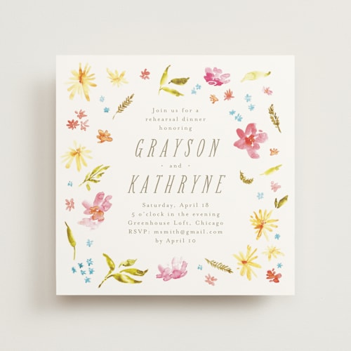 This is a summer rehearsal dinner invitations with standard by Anastasia Makarova called flowering printing on signature in standard