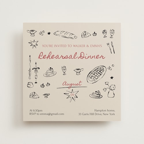 This is a classic rehearsal dinner invitations with standard by Zove Ahhh called let’s feast! printing on signature in standard