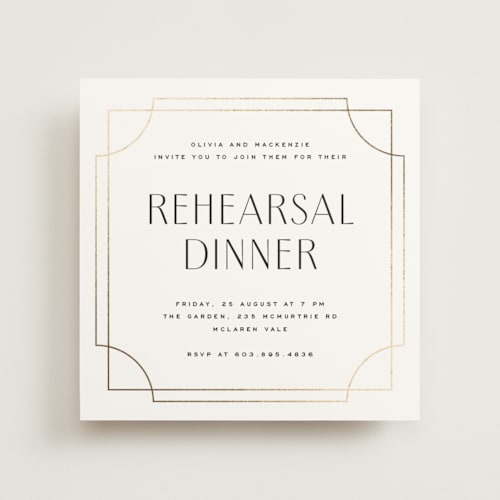This is a silk rehearsal dinner invitations with foil pressed by Yuliya Evseeva called cube printing on signature in standard