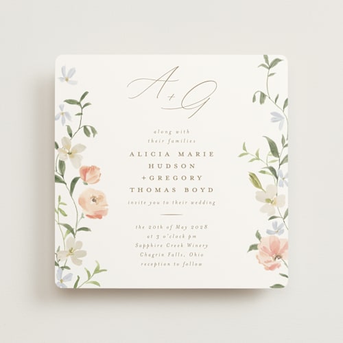 This is a peach wedding invitations with standard by Everett Paper Goods called garden view printing on signature in standard