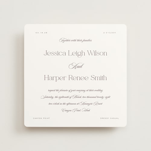 This is a cinnamon slate wedding invitations with standard by Jennifer Postorino called modern romance printing on signature in standard