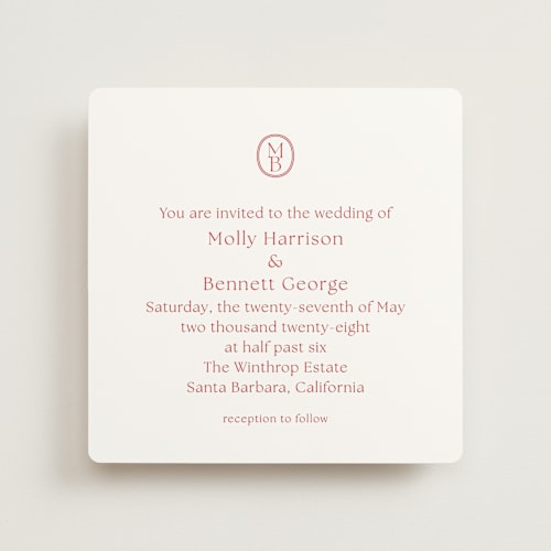 This is a cherry wedding invitations with standard by Megan Davis called perriand printing on signature in standard