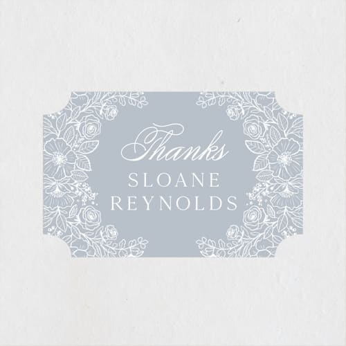This is a powder blue custom stickers with standard by Kristen Smith called wild roses printing on uncoated sticker paper in sticker