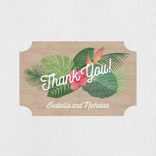 This is a kraft wedding favor labels with standard by Paper Sun Studio called tropical celebration printing on uncoated sticker paper in sticker