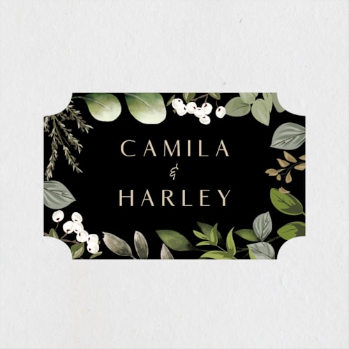 This is a forest wedding favor labels with standard by Susan Moyal called eternity printing on uncoated sticker paper in sticker