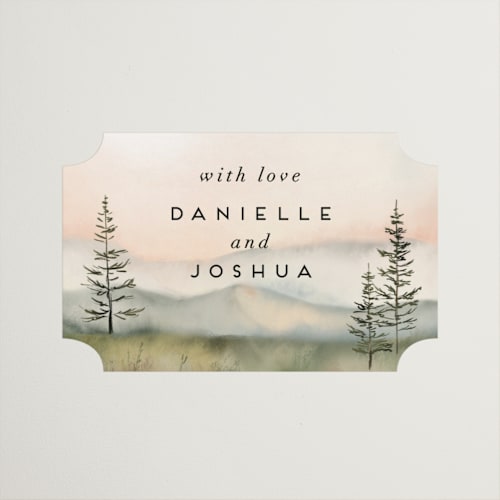 This is a forest wedding favor labels with standard by Petra Kern called every single dawn with you printing on uncoated sticker paper in sticker