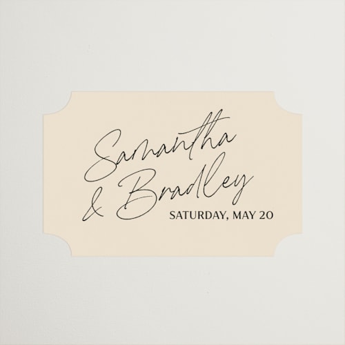 This is a champagne wedding favor labels with standard by Wallace Design Co. called french whimsy script printing on uncoated sticker paper in sticker