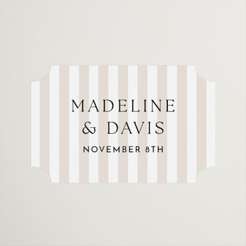 This is a latte wedding favor labels with standard by First Rodeo Design called classic stripe printing on uncoated sticker paper in sticker