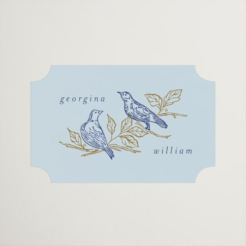 This is a cornflower wedding favor labels with standard by Grae called meet me in the garden printing on uncoated sticker paper in sticker