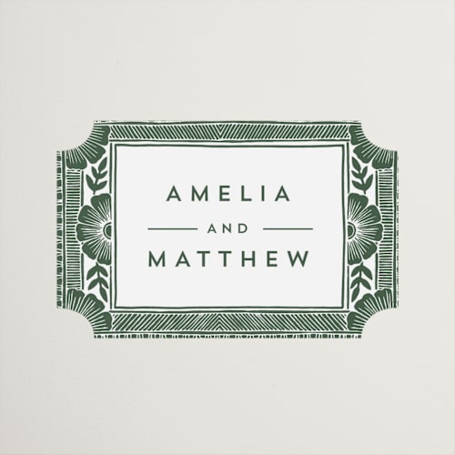 This is a fern wedding favor labels with standard by Katharine Watson called block print frame printing on uncoated sticker paper in sticker