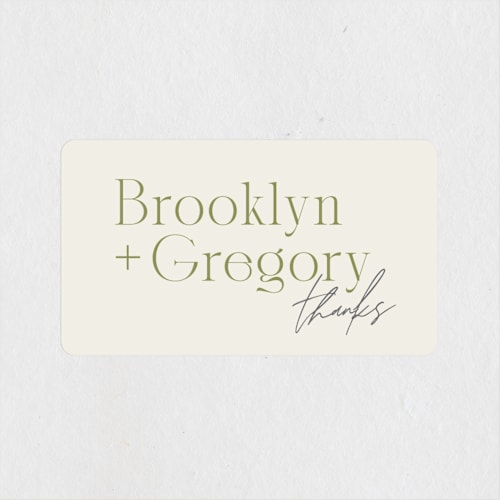 This is a olive wedding favor labels with standard by Kristie Kern called brooklyn printing on uncoated sticker paper in sticker