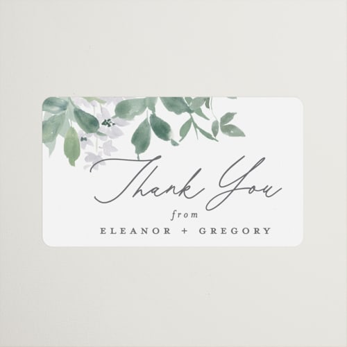 This is a fern wedding favor labels with standard by Everett Paper Goods called grove printing on uncoated sticker paper in sticker