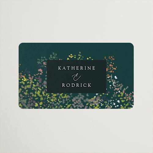This is a emerald wedding favor labels with standard by Becky Nimoy called by the creek printing on uncoated sticker paper in sticker