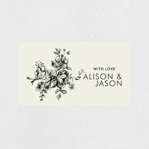 This is a beige wedding favor labels with standard by Phrosné Barwood called elegance illustrated printing on uncoated sticker paper in sticker