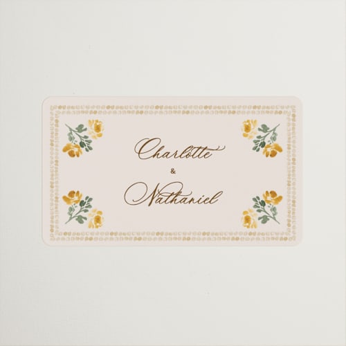 This is a golden wedding favor labels with standard by Claudia Orengo called tuileries printing on uncoated sticker paper in sticker
