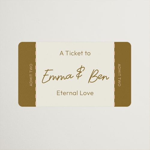 This is a butterscotch wedding favor labels with standard by Helena Vitto called handwritten letter printing on uncoated sticker paper in sticker