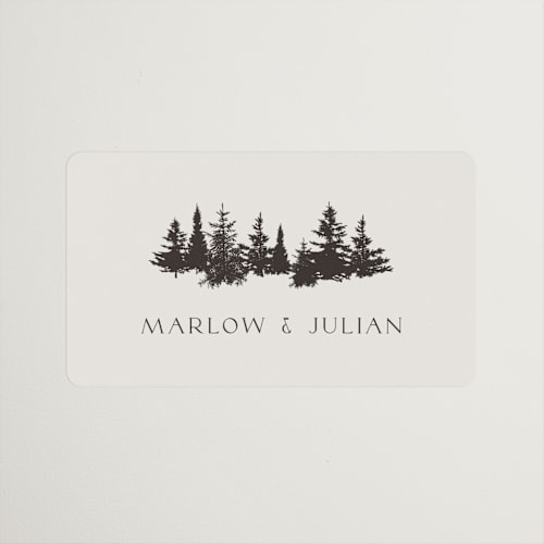 This is a fallen snow wedding favor labels with standard by Robin Ott called vista printing on uncoated sticker paper in sticker
