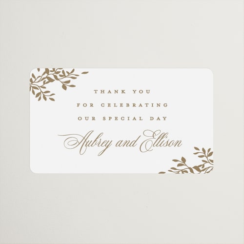 This is a pearl wedding favor labels with standard by Leah Bisch called monogram in leaves printing on uncoated sticker paper in sticker