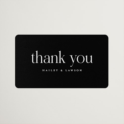 This is a noir wedding favor labels with standard by Christie Garcia called photographie printing on uncoated sticker paper in sticker