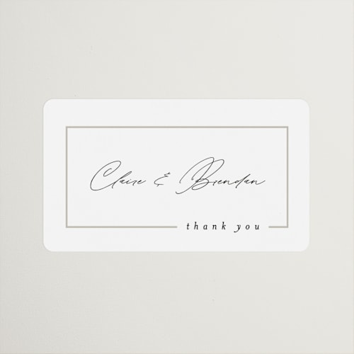 This is a silk wedding favor labels with standard by Kelly Schmidt called gilded border printing on uncoated sticker paper in sticker