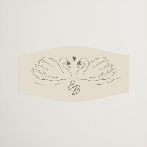This is a buttercream wedding favor labels with standard by Helena Vitto called the swan printing on uncoated sticker paper in sticker