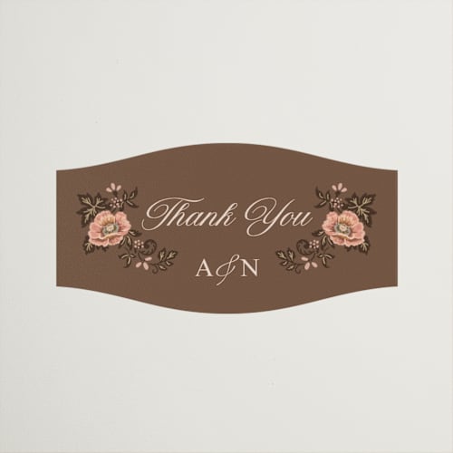 This is a chocolate wedding favor labels with standard by Paola Benenati called blooming path printing on uncoated sticker paper in sticker