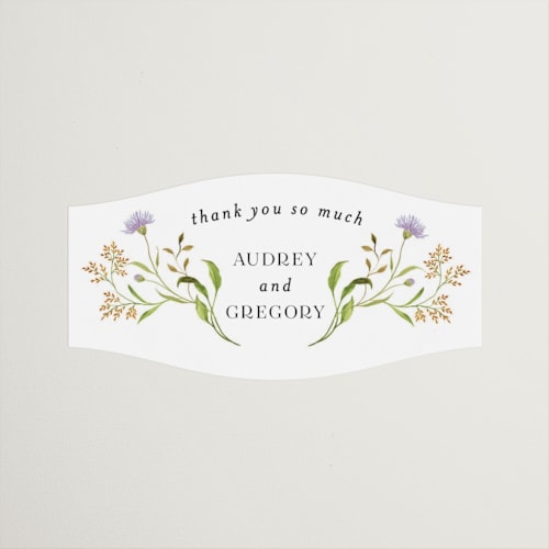 This is a persimmon wedding favor labels with standard by Sarah Knight called wild meadow printing on uncoated sticker paper in sticker