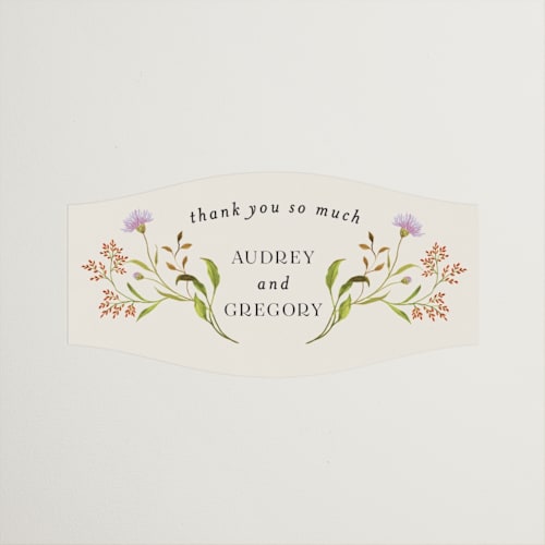 This is a poppy wedding favor labels with standard by Sarah Knight called wild meadow printing on uncoated sticker paper in sticker