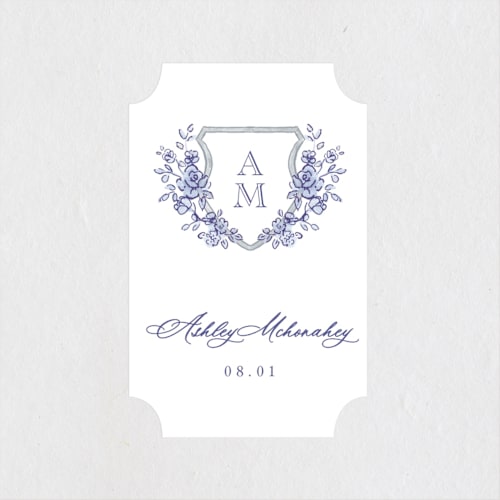 This is a dusty blue custom stickers with standard by Cass Loh called watercolor flowers crest printing on uncoated sticker paper in sticker