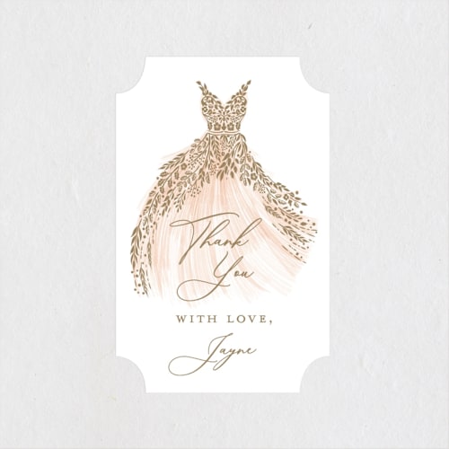 This is a coral custom stickers with standard by Paper Sun Studio called here comes the bride printing on uncoated sticker paper in sticker
