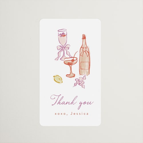 This is a orchid wedding favor labels with standard by Cass Loh called cocktails and laughter printing on uncoated sticker paper in sticker