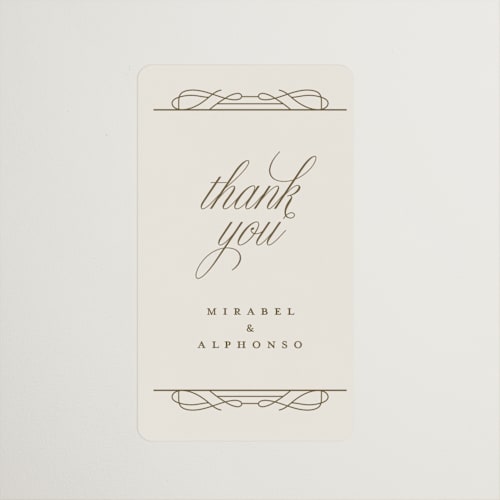 This is a cream wedding favor labels with standard by Katie Zimpel called simple art nouveau printing on uncoated sticker paper in sticker