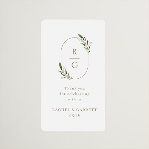 This is a champagne wedding favor labels with standard by Jennifer Postorino called soft sprigs printing on uncoated sticker paper in sticker