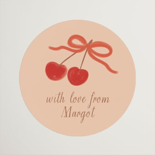This is a apricot custom stickers with standard by Jenna Holcomb called mon cheri printing on uncoated sticker paper in sticker