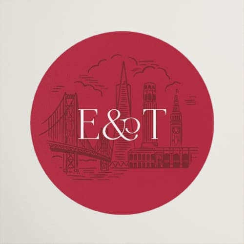 This is a scarlet wedding favor labels with standard by Jenna Holcomb called san francisco toile printing on uncoated sticker paper in sticker